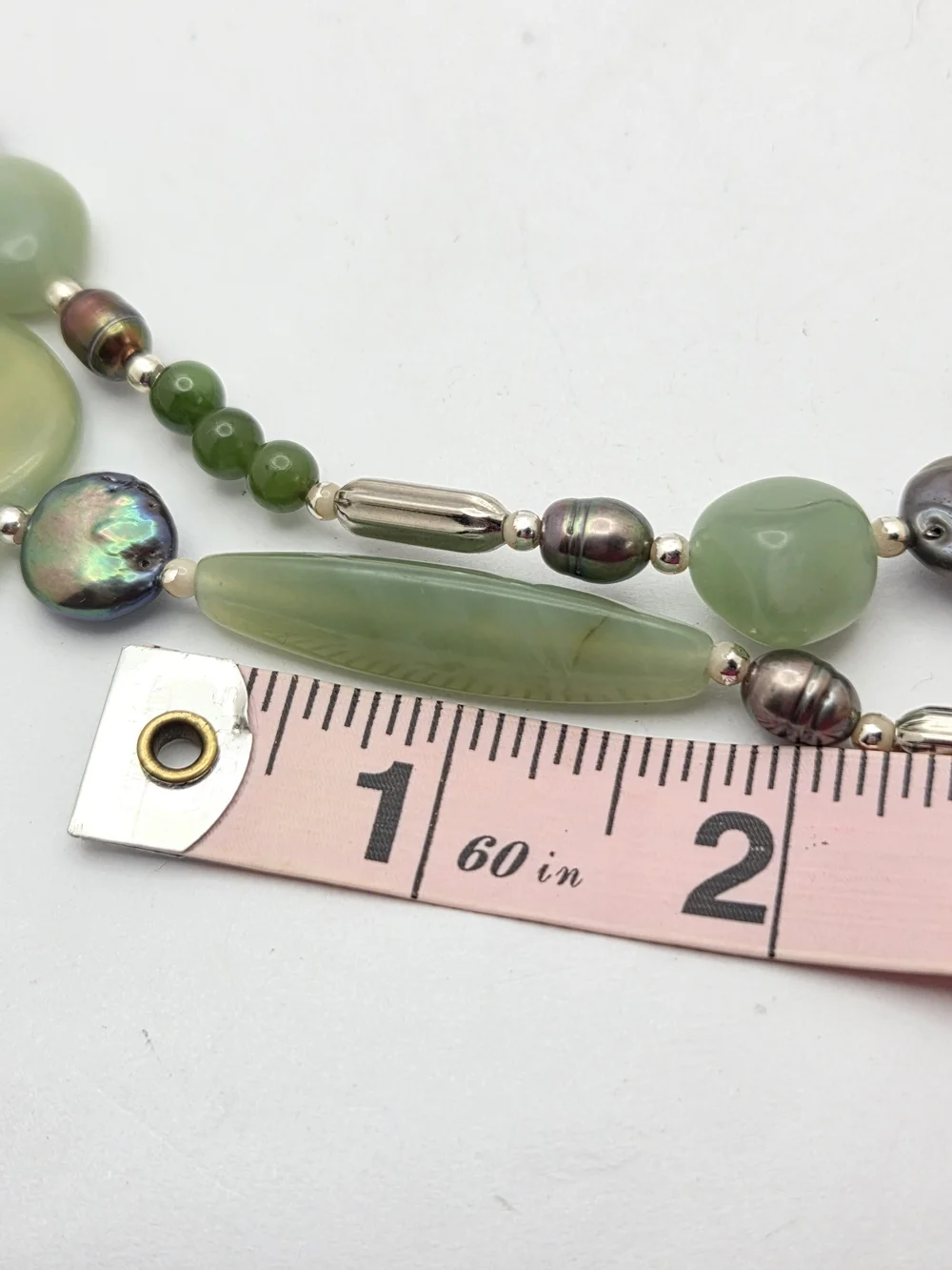 Green Jade & Peacock Cultured Freshwater Pearl Station Necklace 28